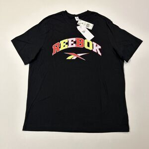 Reebok Spellout Logo Shirt Adult Extra Large XL Black Short Sleeve Basketball